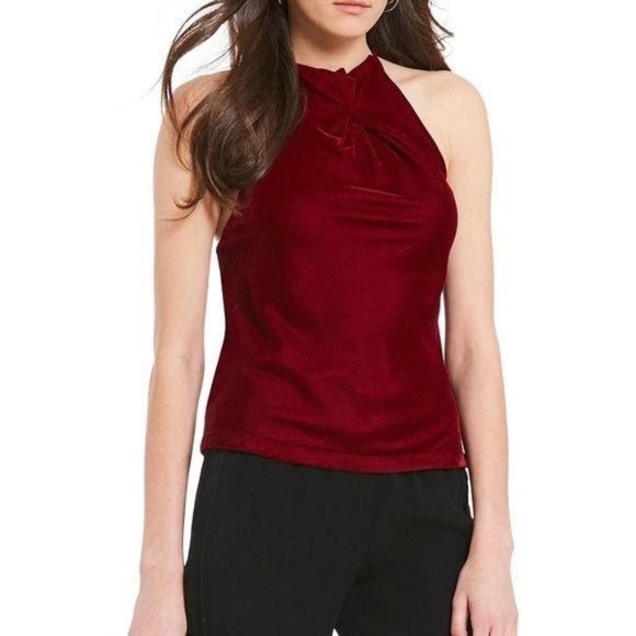 M.S.S.P. Tops - M.S.S.P. Velvet Halter Sleeveless Twisted Tie Back Garnet Red Top X-Large NWT